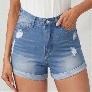 SHEIN Distressed High Waisted Jean Shorts Size Medium